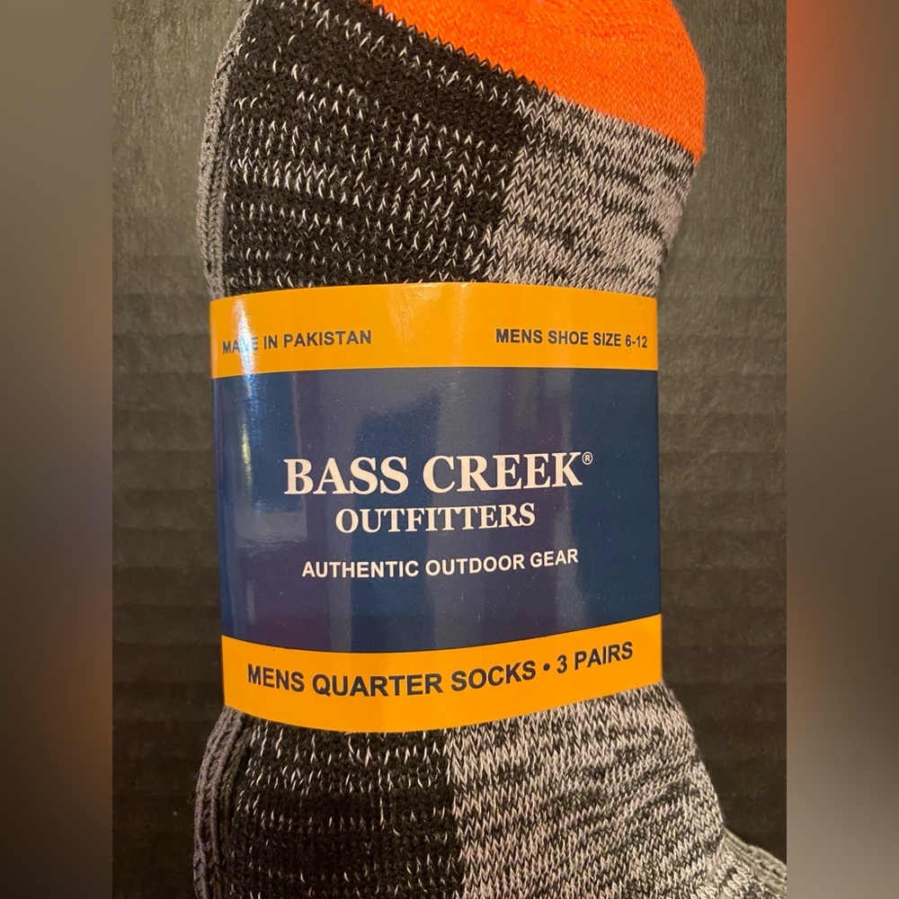 Bass Creek Outfitters 3 Pair Quarter Socks Men's 6-12 Orange Black Gray - Picture 2 of 5
